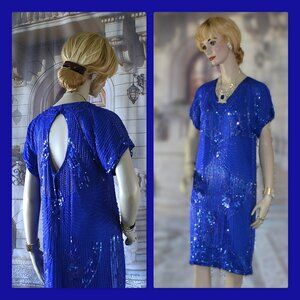 Lillie Rubin Dress Size 8 10 Blue Silk Beaded Cocktail Formal New w/o Tags